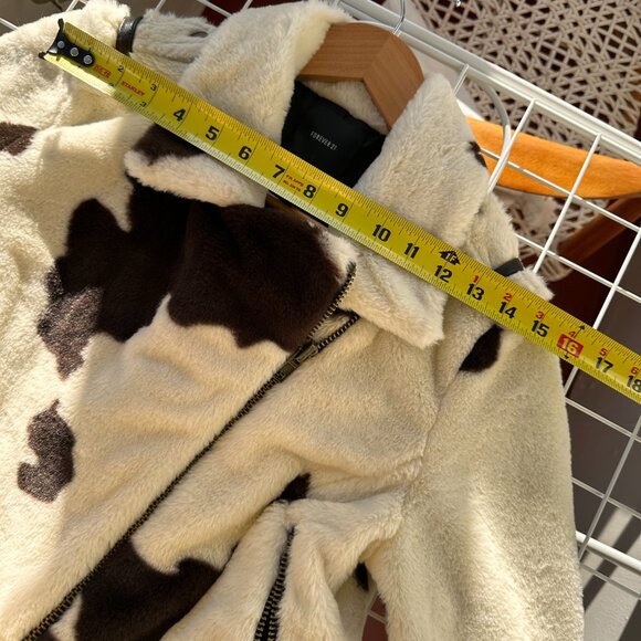 Minky Faux Fur Cow Print Moto Jacket - Picture 7 of 9